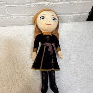 Disney Frozen 2‎ Doll Princess Anna Plush 15" Black Dress Brown Trim